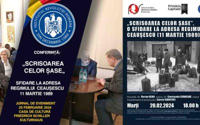 JURNAL DE EVENIMENT: Conferința – „SCRISOAREA CELOR ȘASE”, O SFIDARE LA ADRESA REGIMULUI CEAUȘESCU (11 MARTIE 1989)