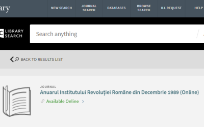 „Anuarul Institutului Revoluției Române din Decembrie 1989” a fost inclus în catalogul Berkeley University of California