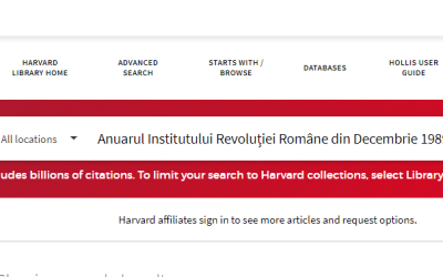 „Anuarul Institutului Revoluției Române din Decembrie 1989” a fost inclus în Catalogul Bibliotecii Universității Harvard – Massachusetts, SUA.