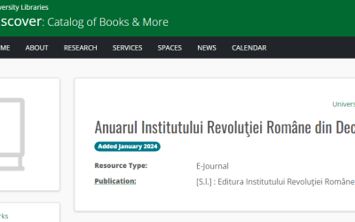 „Anuarul Institutului Revoluției Române din Decembrie 1989” a fost inclus recent în Catalogul Bibliotecii Universității din North Texas.
