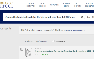 „Anuarul Institutului Revoluției Române din Decembrie 1989” a fost inclus în Catalogul Bibliotecii Universității din Liverpool – Regatul Unit