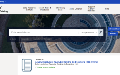 Getty Research Institute – Los Angeles, SUA, a acceptat includerea Anuarului Institutului Revoluției Române din Decembrie 1989 în Catalogul Bibliotecii