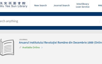 „Anuarul Institutului Revoluției Române din Decembrie 1989” (ediție online) acceptat în baza de date a Catalogului bibliotecii Wu Yee Sun – Universitatea din Macao