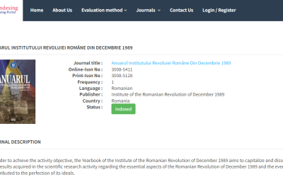 „Anuarul Institutului Revoluției Române din Decembrie 1989” a fost evaluat cu succes de IP Indexing Portal
