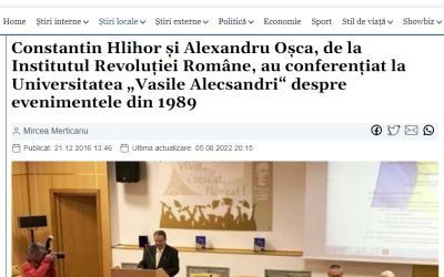 Adevarul / Constantin Hlihor şi Alexandru Oşca, de la Institutul Revoluţiei Române, au conferenţiat la Universitatea „Vasile Alecsandri“ despre evenimentele din 1989