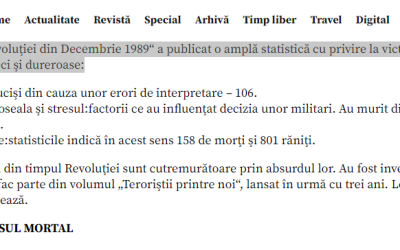 HISTORIA / „Institutul Revoluţiei din Decembrie 1989“ a publicat o amplă statistică cu privire la victimele Revoluţiei. Cifrele sunt seci şi dureroase