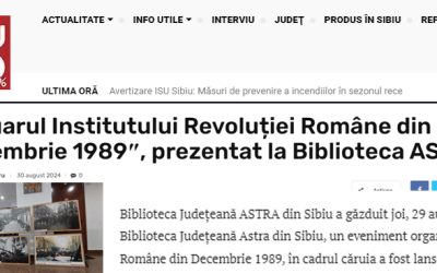 SIBIU100 / „Anuarul Institutului Revoluției Române din Decembrie 1989″, prezentat la Biblioteca ASTRA