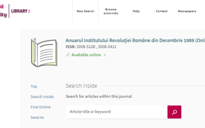 „Anuarul Institutului Revoluției Române din Decembrie 1989”, ISSN 3008-5411 (Online), a fost inclus în Catalogul Sheffield Hallam University