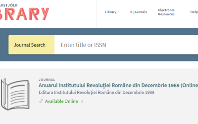 „Anuarul Institutului Revoluției Române din Decembrie 1989” inclus în Catalogul Bibliotecii Dag Hammarskjöld
